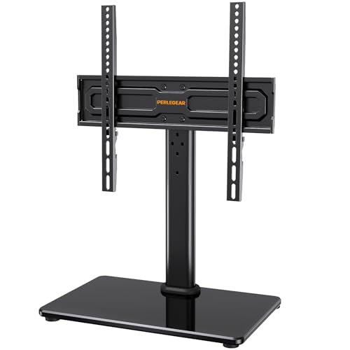 PERLEGEAR Suporte de TV universal rotativo para TV de 24 a 60 polegadas de até 45 kg, suporte de TV de mesa ajustável em altura, suporte de TV com base de vidro temperado VESA máx. 400 x 400 mm