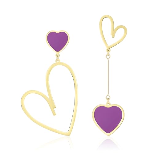 Linawe Brincos suspensos em forma de coração, brincos de aço inoxidável para mulher, brincos suspensos para casal, brincos para mulher