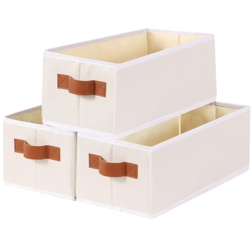YheenLf Caixa de arrumação, conjunto de 3 cestas dobráveis de armazenamento para serem usadas na cozinha, casa de banho, cubos organizadores em bege, 38 × 15,5 × 13 cm