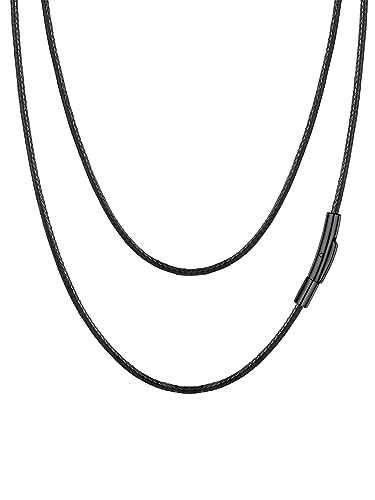 PROSTEEL Colar de couro impermeável, cordões pretos para pendentes, fecho clipe metálico preto, com caixa de presente