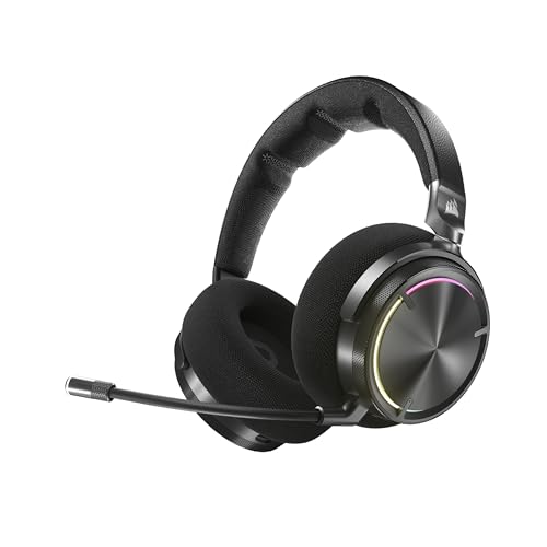 Corsair Virtuoso MAX Wireless Auriculares para jogos com Bluetooth, Dolby Atmos, SoundID, cancelamento ativo de ruído, microfone de qualidade de transmissão para PC, Mac, PS5, PS4, carbono
