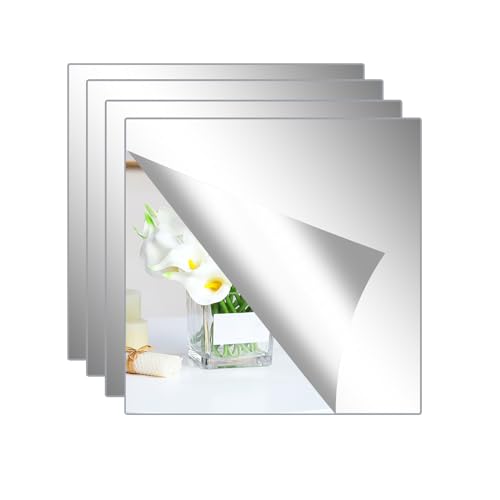 Hode 4 peças espelho adesivo de parede porta armário, espelho autocolante flexível, decorativo para casa de banho quarto sala de estar (30 x 30 cm)