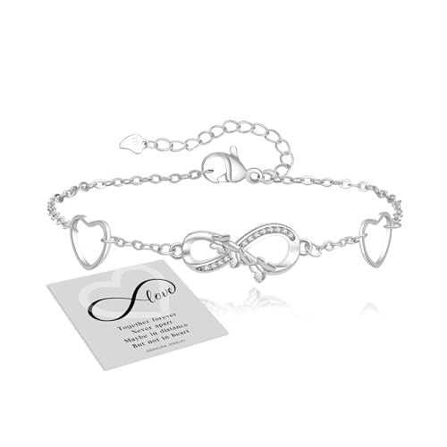 GEMAURA Pulseira de prata 925 para mulher, pulseira infinito de prata com zircão, pulseira ajustável em ouro, coração de prata, pulseira infinito, pulseiras de amizade, jóias presentes para mulheres