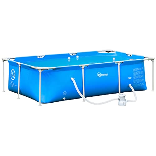 Outsunny Piscina removível tubular 252 x 152 x 65 cm com purificador de cartucho 1200 L/H, piscina retangular de exterior para adultos e crianças, 2163 l, azul