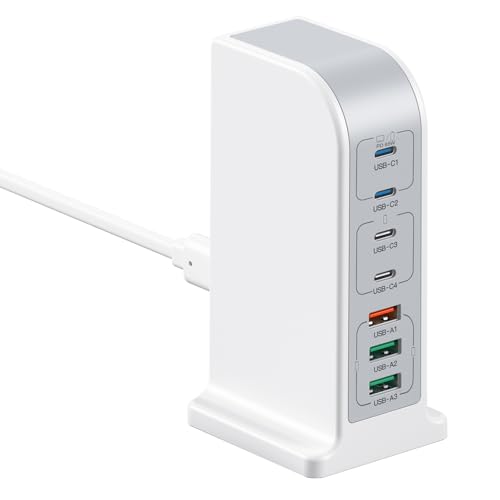 Carregador USB múltiplo de 180 W, adaptador de 7 portas com 4 USB-C 3 USB-A, estação de carregamento USB-C, carregador rápido para MacBook Pro/iPad, iPhone 15 14 13 12 Pro Max, Samsung S24 Ultra,