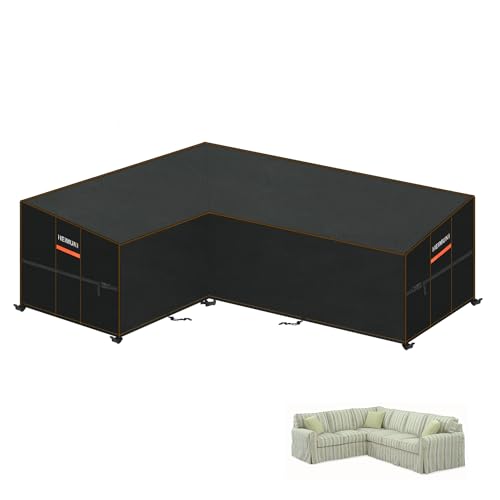 HEIMUNI Capa para sofá, canto e jardim, capa para sofá exterior impermeável com saída de ar, capa protetora para móveis e jardim em forma de L, capa para sofá exterior resistente ao vento 180 x 250 x