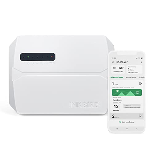 Inkbird IIC-600 Programador de rega Wi-Fi 6 zonas, rega automática para jardim, temporizador de rega, memória não volátil integrada, APP controlo, ajuste sazonal