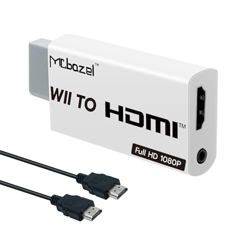 Mcbazel Adaptador Wii a HDMI com cabo HDMI de 1,5 m 1080P, conversor de sinal de vídeo e áudio Wii a 1080P Full HD com jack de áudio estéreo de 3,5 mm para consola Wii, monitor HDMI, HDTV e Project
