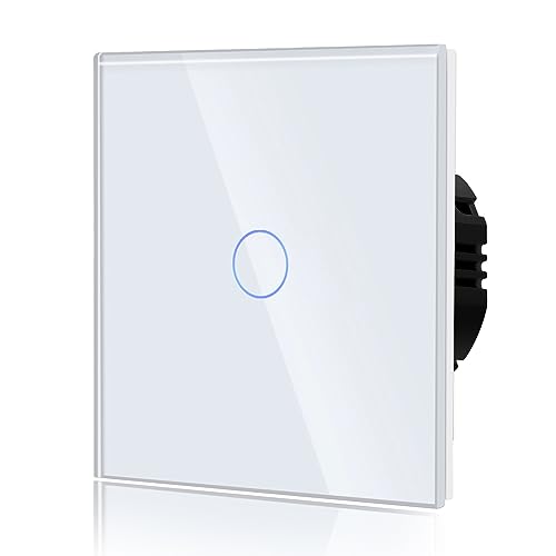 BSEED Interruptor tátil luz parede, painel de vidro com luz piloto, sem função Wifi, 1 gangue 1 via, 86 mm branco