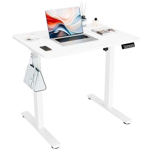 ERGOMAKER Secretária elétrica elevável, 80 x 60 cm, mesa levantável com placa de junção, mesa de secretária ajustável para escritório e casa, branco