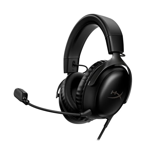 HyperX Cloud III wired Auriculares para jogos com cabo, PC, PS5, Xbox Series X S, controladores de 53 mm em ângulo, DTS, microfone nítido de 10 mm, USB-C USB-A, preto