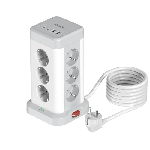 Extensão de tomada vertical de 3680 W, Tomada BEVA com 12 tomadas de AC corrente e 2 USB C, tomada de proteção contra picos de tensão para mesa, escritório, casa, cabo 2 m