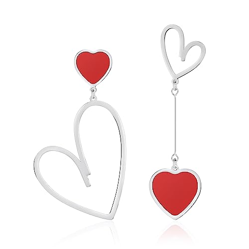 Linawe Brincos suspensos em forma de coração, brincos de aço inoxidável para mulher, brincos suspensos para casal, brincos para mulher