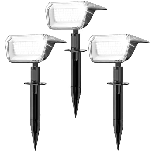 Linkind 60 Luzes solares LED para exterior e jardim, 6500 K branco frio holofotes solares com modo de inverno, 800 LM, impermeável IP67 candeeiros solares para jardim, pátio, calçada, piscina, 3 peças