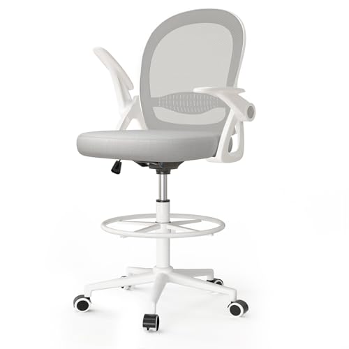 naspaluro Cadeira de escritório com anel apoios para os pés, cadeira de secretária ergonómica com malha respirável, apoios de braço batíveis, cadeira para computador de altura regulável, cadeira