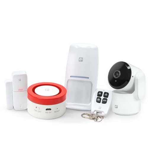 Garza Smart - kit sistema de alarme e segurança inteligente Wifi 2,4 GHz com câmara 1080p 360º para casa, sereia 120 dB, sensores de movimento e abertura de portas/janelas, controlo por voz/app.
