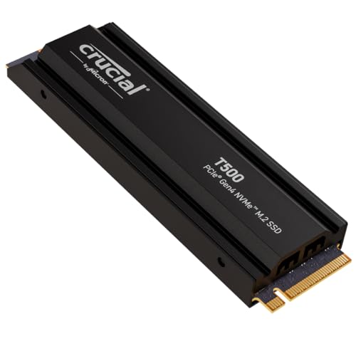 Crucial T500 SSD 1TB PCIe Gen4 NVMe M.2 PS5 Interno Gaming com dissipador, até 7300 MB/s, compatível com PlayStation 5, TLC NAND, computador de mesa, disco rígido SSD