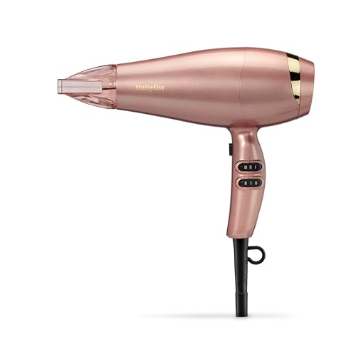 BaByliss Secador de cabelo Rose Gold Secador profissional iónico de 2100 W, secador leve, secador de cabelo, secagem rápida com cerâmica, 3 configurações de calor e 2 velocidades, ouro rosa, 5336PE