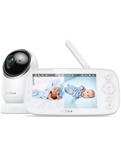 Dr.Care NovaView Vigilador para bebés com câmera, ecrã 1080 p, baixa radiação, bateria de 5000 mAh, visão noturna, VOX, zoom 2X/4X, alcance de 1000 pés, áudio bidirecional, paneo/inclinação. Sem Wi.