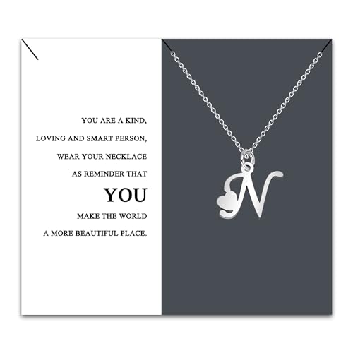 HEYEJET Colar inicial original aço inoxidável, colar mulher com pingente letra A-Z pequenas - bijuteria presente mãe filha aniversário namorada ou amigas presente com cartão inspiradora