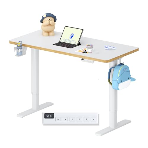 FLEXISPOT Secretária infantil, mesa elétrica regulável em altura, 110 x 54 cm, para crianças de todas as idades, placa ergonómica, capacidade de carga 50 kg, fácil montagem (branco)