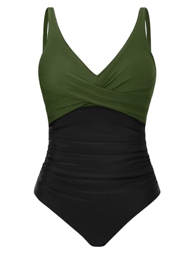 Tuopuda Calções de banho mulher redutor barriga fato de banho push-up com enchimento decote em V fatos de banho uma peça mono kini fato de banho natação surf swimwear para praia e piscina férias