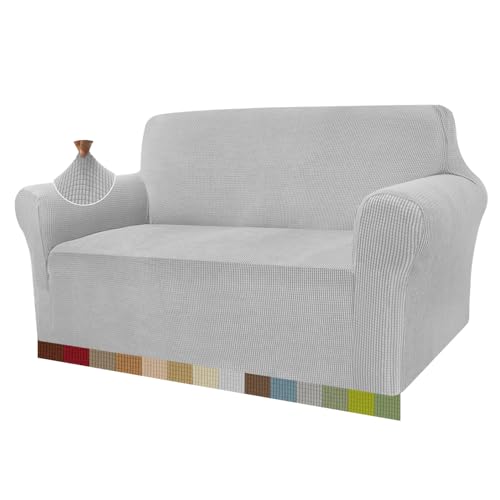 Granbest Capa de sofá de alta elasticidade, moderna capa de sofá jacquard elástico para salão, proteção para cães e animais de estimação, 2 lugares, cinzento prateado