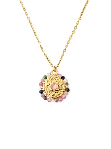 SINGULARU - Medallion em aço com acabamento em casa de banho de ouro de 18 Kt - colar longo ajustável com medalhão - jóias para mulher