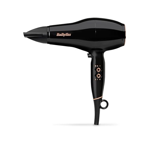 BaByliss Secador de cabelo Pro Power, secador profissional de 2300 W, motor AC de sala de estar, tecnologia iónica anti-friccionamento, 3 configurações de temperatura e 2 velocidades, preto, D5245E