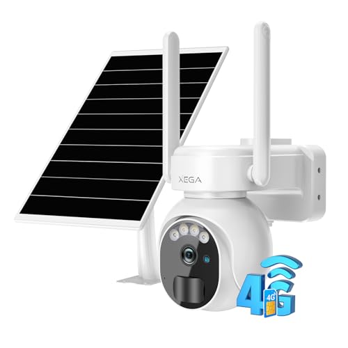 Xega Lot de 2 3 G/4 G LTE câmara de vigilância exterior com cartão SIM câmara de segurança solar sem fios com bateria 2 K HD PTZ 355 °/90° visão noturna deteção de movimento áudio bidirecional