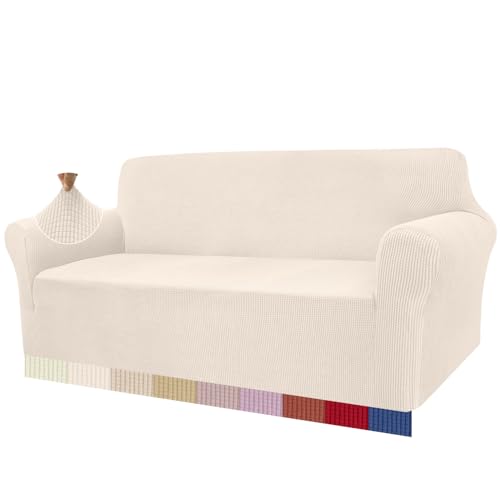 Granbest Capa de sofá de alta elasticidade, moderna capa de sofá jacquard elástico para salão, proteção para cães e animais de estimação, 3 lugares, bege claro