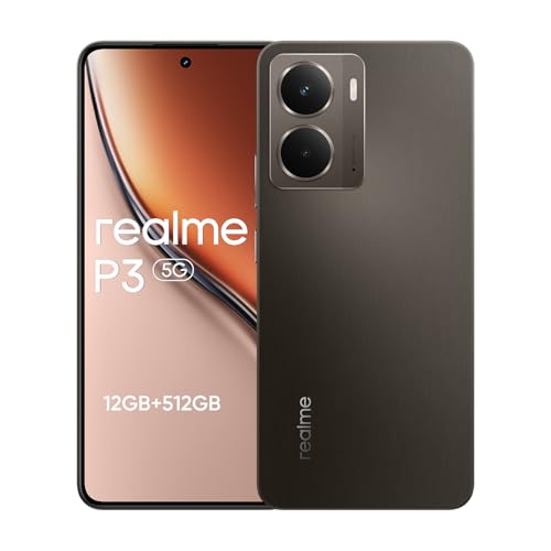 realme P3 Smartphone 5G, Snapdragon 6 Gen 4,120Hz 6,67" AMOLED ecrã, 50 MP AI câmera, 12 GB + 512 GB telemóvel, bateria 5000 mAh, Dual SIM Android 15, NFC IP69, cinzento, sem carregador