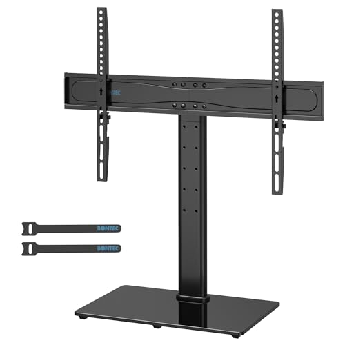 BONTEC Suporte TV pé de pedestal superior de mesa universal para LCD/LED/plasma de 32 a 65 polegadas, suporte para pé TV com altura ajustável carga 45 kg e máximo VESA 600 x 400 mm