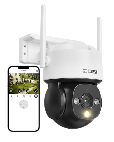 ZOSI 1080p Câmara vigilância segurança Wi-Fi exterior, deteção e rastreamento de pessoas, visão noturna cor, alarme de sereia e luz, C290