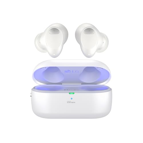 LG Auriculares intraurais Bluetooth Tone Free T90S com som Dolby Atmos, tecnologia Meridian, cancelamento ativo de ruído (ANC) e UVnano+, branco