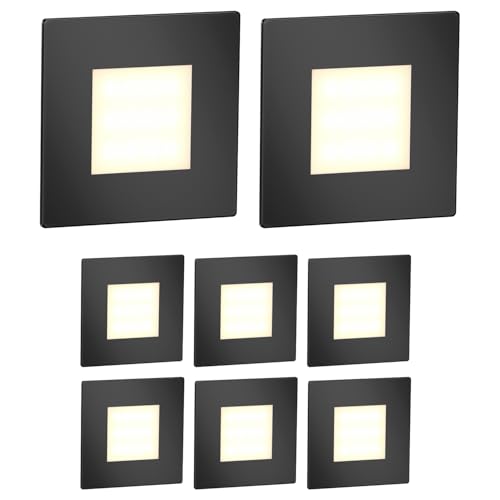 ledscom.de 8 LED luz de escada/luz de parede embutida FEX para interior e exterior, angular, preto, 85 x 85 mm, branco quente