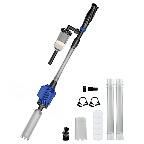 NICREW 3 em 1 aspirador automático para aquário, limpador de cascalho com esponja de filtro, aspirador de cascalho elétrico adequado para aquário médio e grande