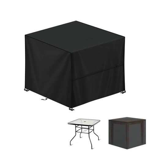LAMUNI Capa para móveis de exterior, capa de mesa de jardim, impermeável, tecido Oxford 420D, capa protetora para móveis de jardim, anti-UV, capa para mesa de jardim, quadrada, 90 x 90 cm