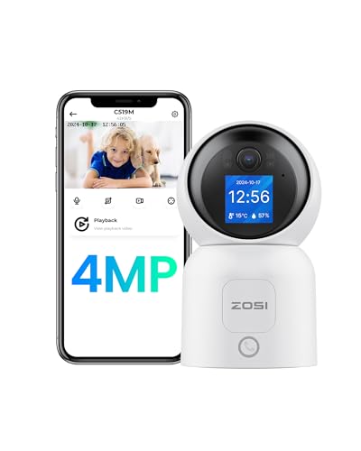 ZOSI C519M 2,5 K 4 MP Câmara de vigilância Wi-Fi interior domicílio com tomada, 2,4 G/5 G, Wi-Fi e ecrã de 1,44 ", Pan 360 ° Tilt 90 °, deteção e rastreamento de pessoas, videochamada com um clique ou