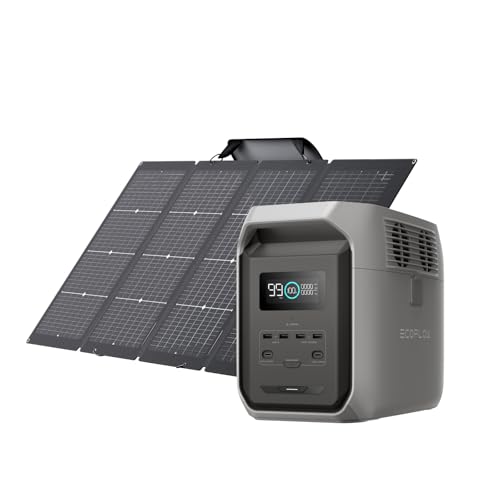 Gerador solar EF EcoFlow DELTA 3 1500 com painel solar bifacial EcoFlow de 220 W, entrada fotovoltaica de 500 W, células LiFePO4, capacidade de 1536 Wh para energia de suporte, campismo e autocaravana