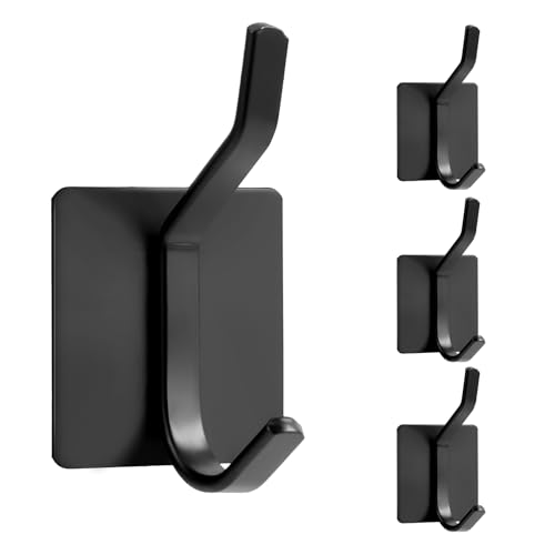 Oderra 4 peças ganchos adesivos para parede, ganchos adesivos resistentes, cabides adesivos fortes para armários, portas, paredes, sem furar - preto