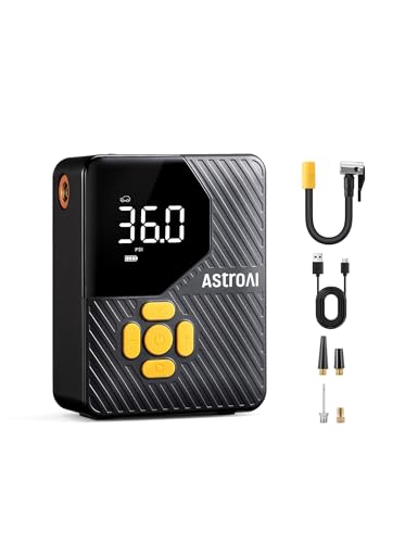 AstroAI Mini compressor de ar portátil, insuflador rodas carro 150 PSI, compressor de ar carro, insuflador rodas carro com bateria recarregável e luz LED para carro, bicicletas, mota e etc.