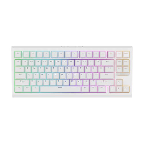 EPOMAKER G84 Teclado mecânico para jogos, design 80% US, RGB, sem fios Tri-modo (2,4 GHz/BT/USB-C), Programável QMK/VIA, Hot-Swap, NKRO, teclas PBT translúcidas para Gamers (branco, Creamy Jade