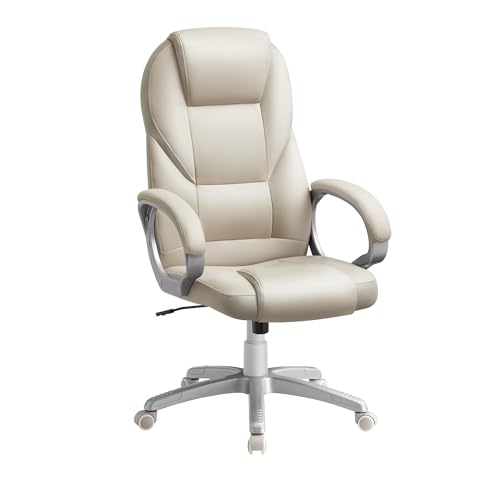 SONGMICS Cadeira de escritório ergonómica, cadeira giratória com rodas, cadeira de secretária, altura ajustável, cadeira de estudo, branco creme OBG022W01