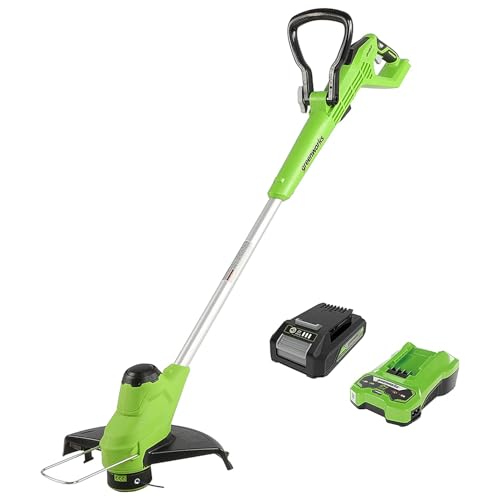 Greenworks G24LT28K2 Corta-garrafas de bateria para jardins pequenos e médios, 28 cm de largura de corte, alimentação automática nylon 1,65 mm, bateria (24 V 2 Ah) e carregador, 3 anos de garantia