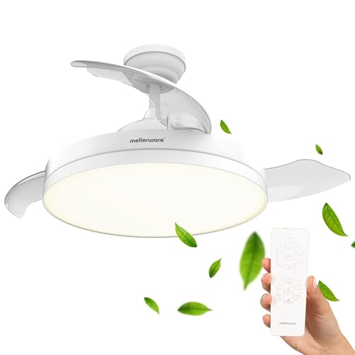 Mellerware - Ventoinha de teto retrátil Brizy Foldable 40 W | 6 velocidades | 3 pás, Ø 106 cm, Motor DC ultra silencioso, temporizador, função de verão, inverno, luz LED