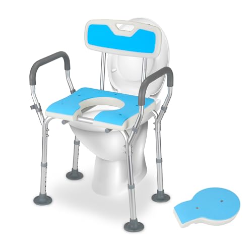 Vkechh Banqueta de chuveiro ajustável de 36 a 52 cm, cadeira de duche com apoios de braços, assento de chuveiro estável, assento de chuveiro antiderrapante, banco de banho para idosos, base