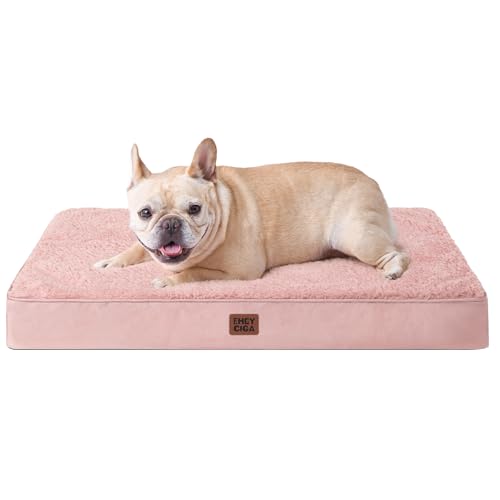EHEYCIGA Cama ortopédica cães médios, 76 x 51 x 9 cm colchão cão com espuma de caixa de ovos, tapete cão lavável, Dog Bed, cinzento - rosa