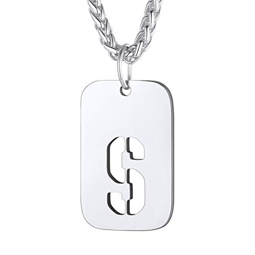 Bandmax Chapas militares letras iniciais de nome A-Z pendente Dog Tag com corrente espinho 55 cm 5 cm comprimento aço inoxidável três cores