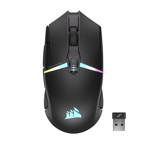 Corsair NIGHTSABRE WIRELESS RGB FPS/MOBA rato para jogos - 26.000 DPI - 11 botões programáveis - bateria até 100 hrs - compatível com iCUE - PC, PS5, PS4, Xbox - preto